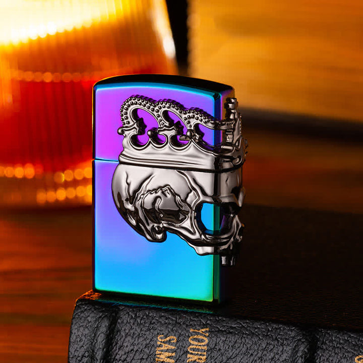 Three Sides 3D Relief Skull & Crown Refillable Butane Lighter