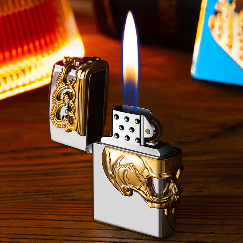 Three Sides 3D Relief Skull & Crown Refillable Butane Lighter