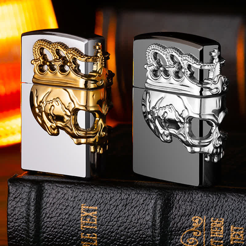 Three Sides 3D Relief Skull & Crown Refillable Butane Lighter