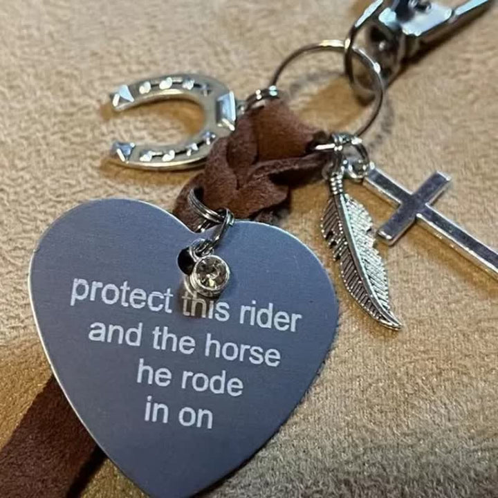 Heart Metal Horseshoe Cross Pendant Leather Keychain - HE - image 3