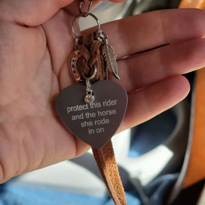 Heart Metal Horseshoe Cross Pendant Leather Keychain - image 4