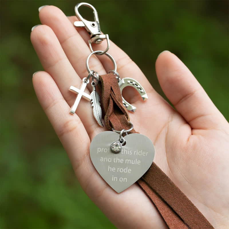 Heart Metal Horseshoe Cross Pendant Leather Keychain - image 5