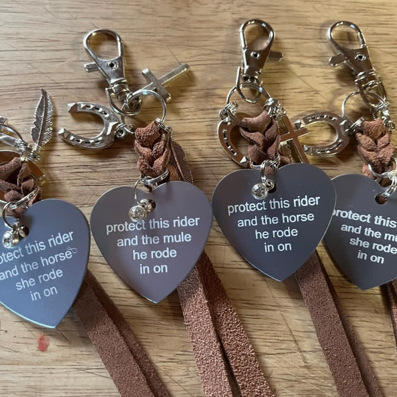 Heart Metal Horseshoe Cross Pendant Leather Keychain - image 1