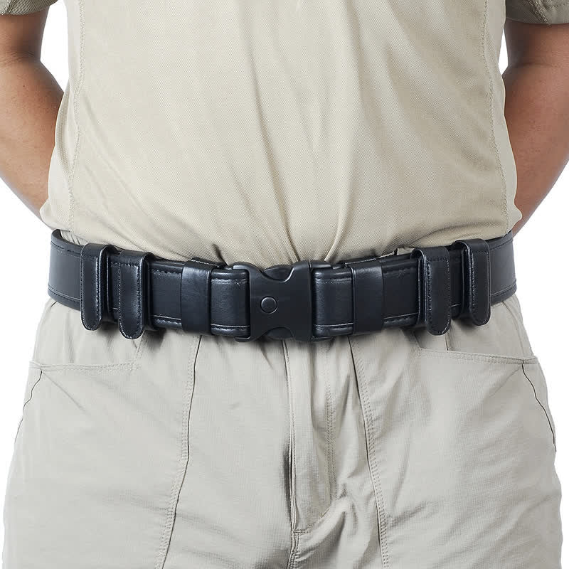 Men's Black Quick Release Leather Oxford Cloth Tactical Belt - Leather - 2XL (58") - image 0