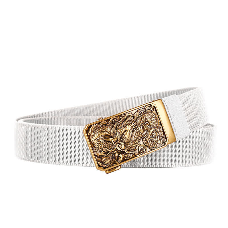 Men's Gold Coiled Dragon Automatic Buckle Nylon Belt