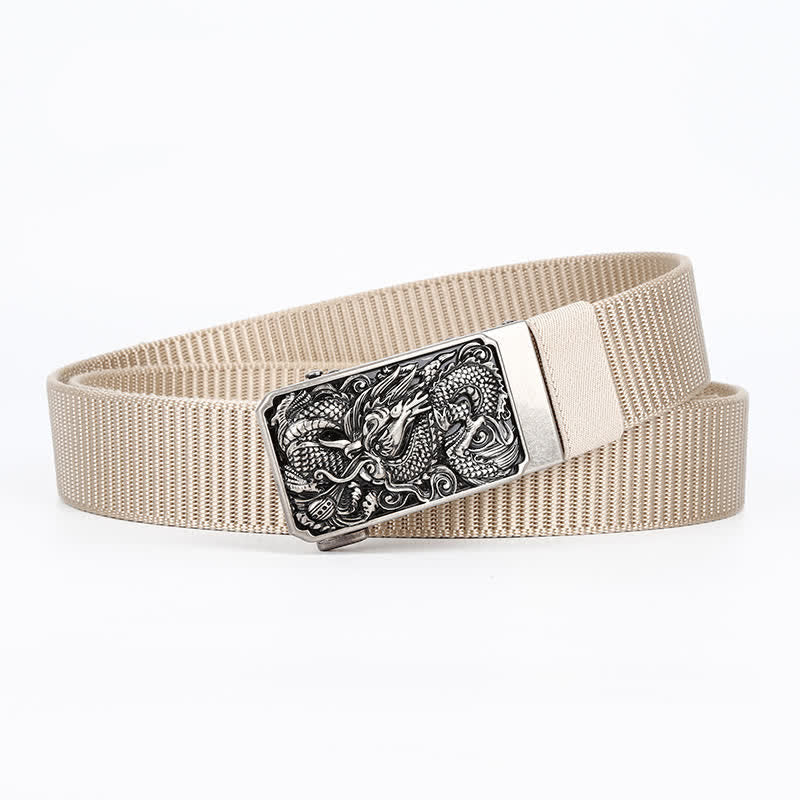 Men's Silver Coiled Dragon Automatic Buckle Nylon Belt