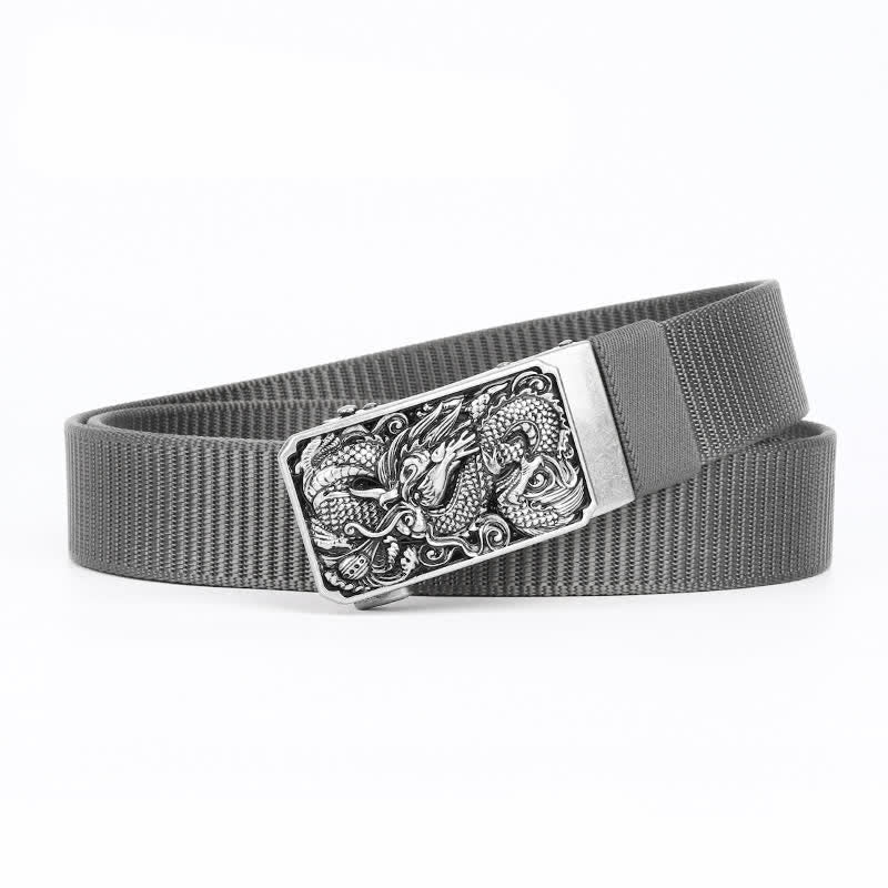 Men's Silver Coiled Dragon Automatic Buckle Nylon Belt