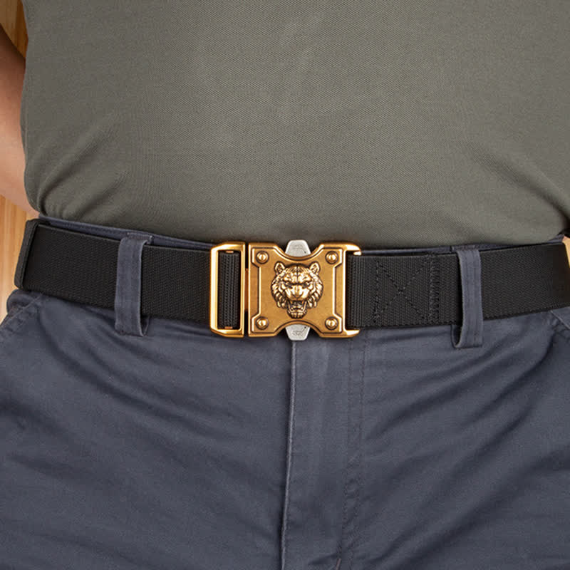 Men's Gold Tiger Double Slot Quick Release Buckle Nylon Belt