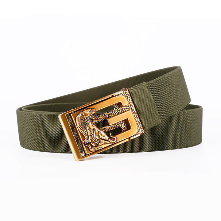 Men's Gold Powerful Tiger Automatic Buckle Nylon Belt