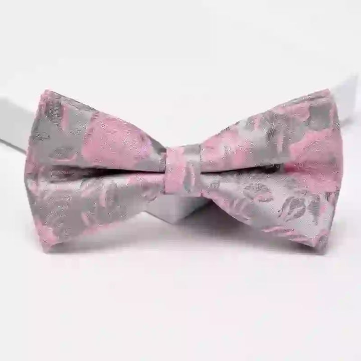 Men's Gray & Pink Rose Floral Pattern Bow Tie Necktie