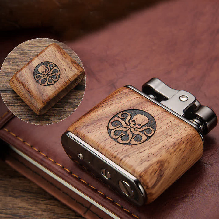 Walnut Carving Octopus Pattern Refillable Kerosene Lighter