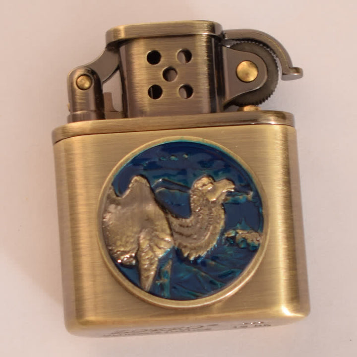 Antique Bronze Enameled Animal Pattern Refillable Kerosene Lighter