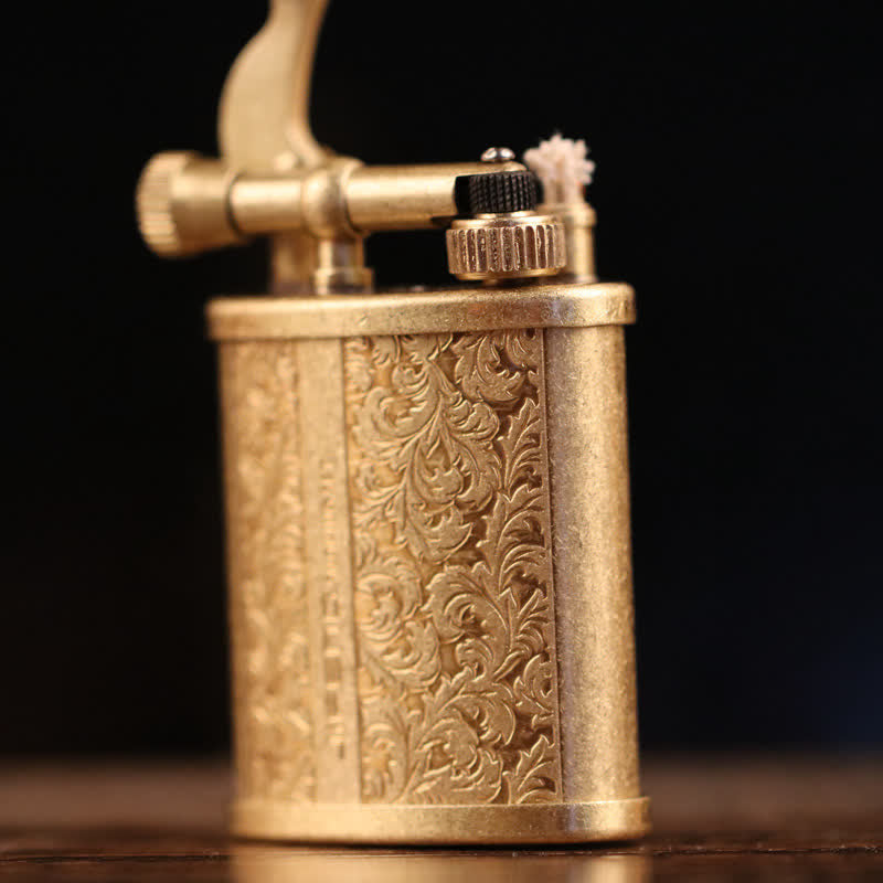 Copper Engraving Floral Pattern Refillable Kerosene Lighter