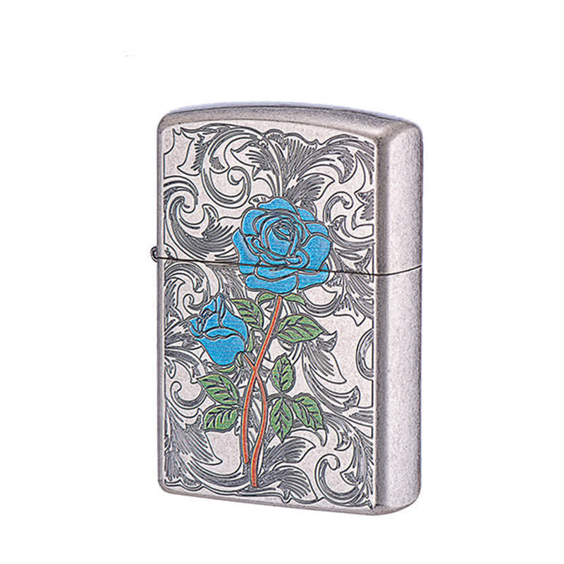 Painted Rose Relief Pattern Refillable Kerosene Lighter