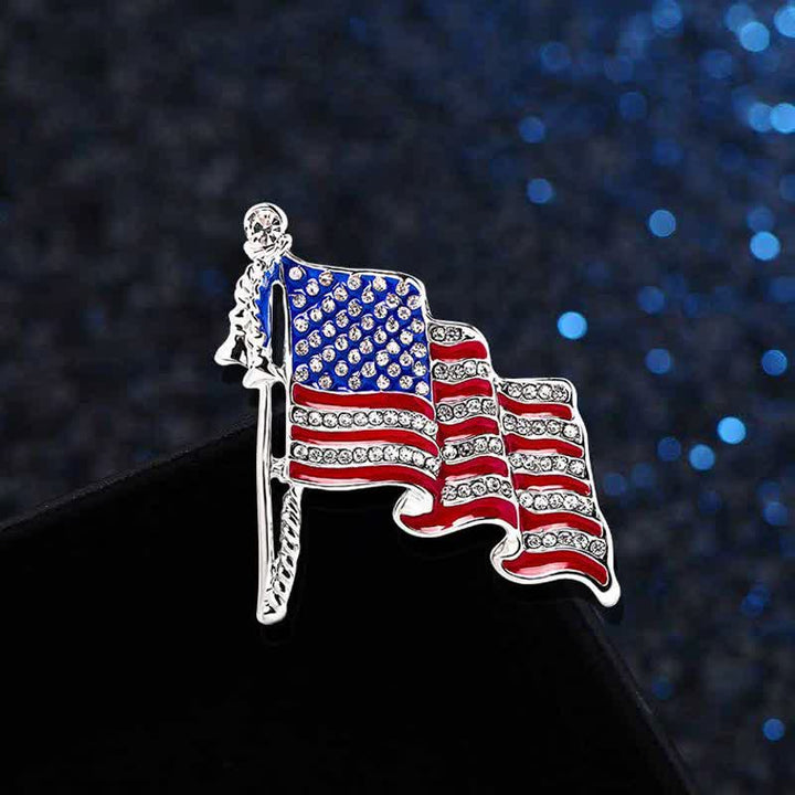 Patriotic American Flag Sparkling Rhinestone Brooch