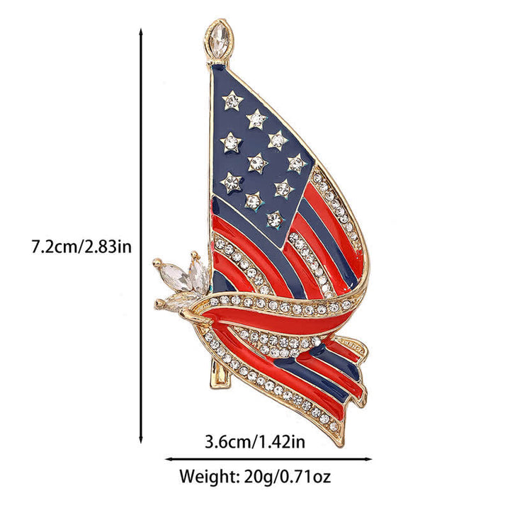 Enameled American Flag Rhinestone Patriotic Brooch