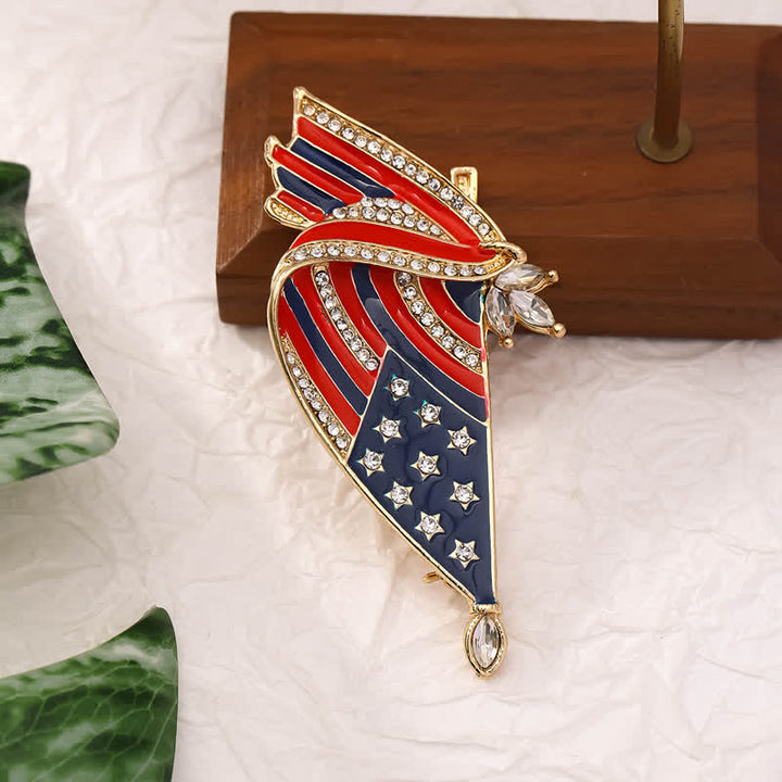 Enameled American Flag Rhinestone Patriotic Brooch