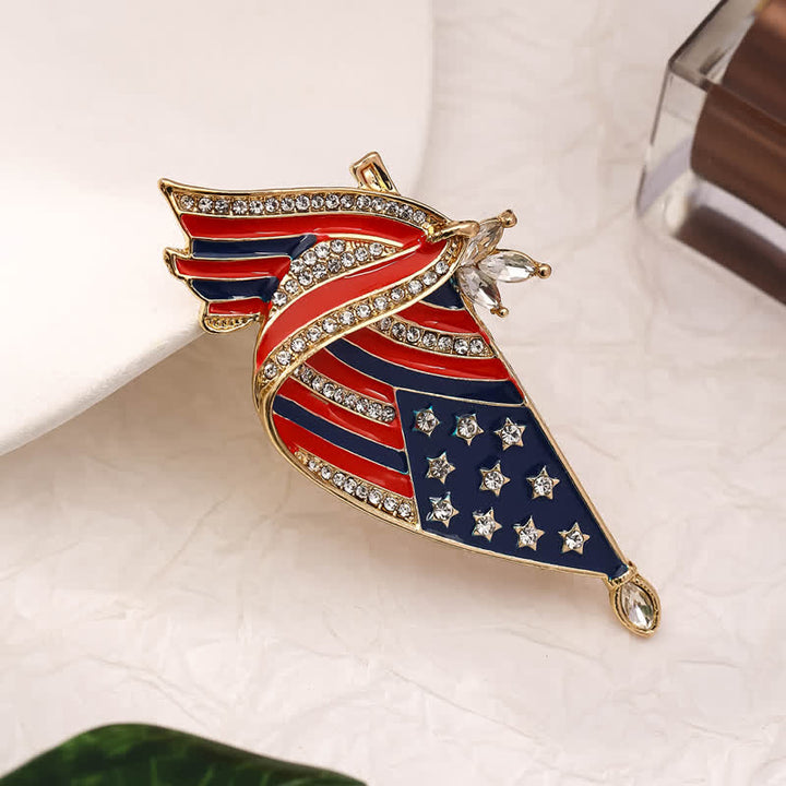 Enameled American Flag Rhinestone Patriotic Brooch