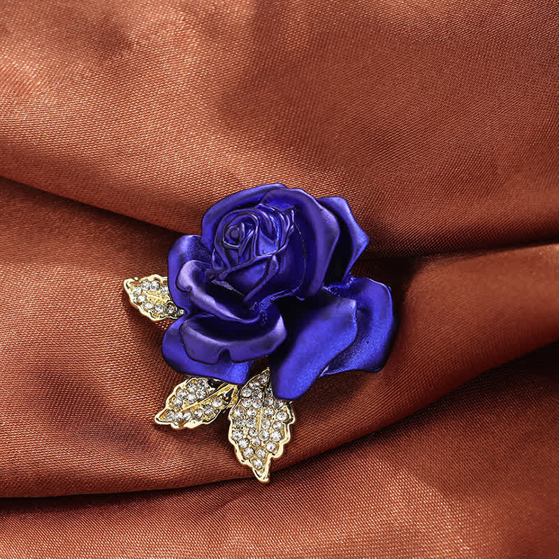 Red Blue Rose Rhinestone Flower Brooch