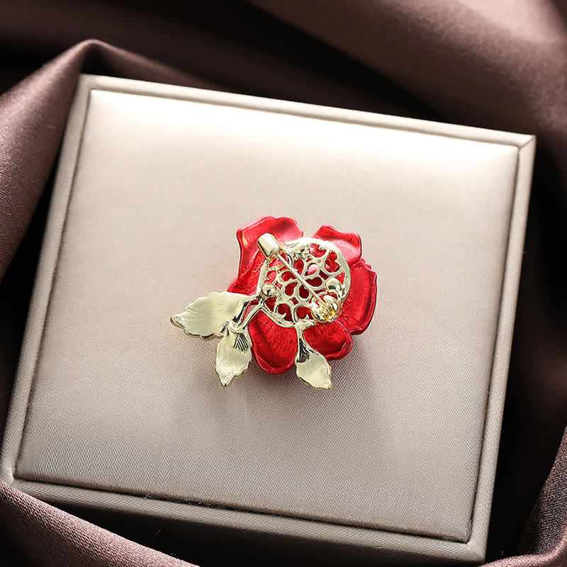 Red Blue Rose Rhinestone Flower Brooch