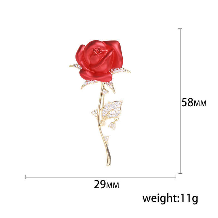 Elegant Gentle Red Rose Zircon Brooch