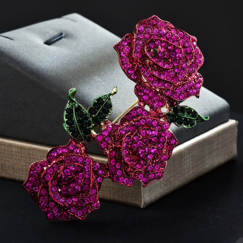 Women's Triple Beauty Roses Sparkling Rhinestone Brooch