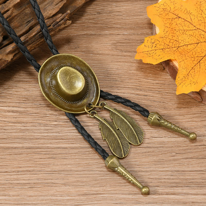 Vintage Bronze Cowboy Hat Shape Pendant Bolo Tie