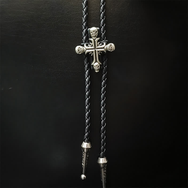 Punk Style Skull Head Silver Pendant Bolo Tie