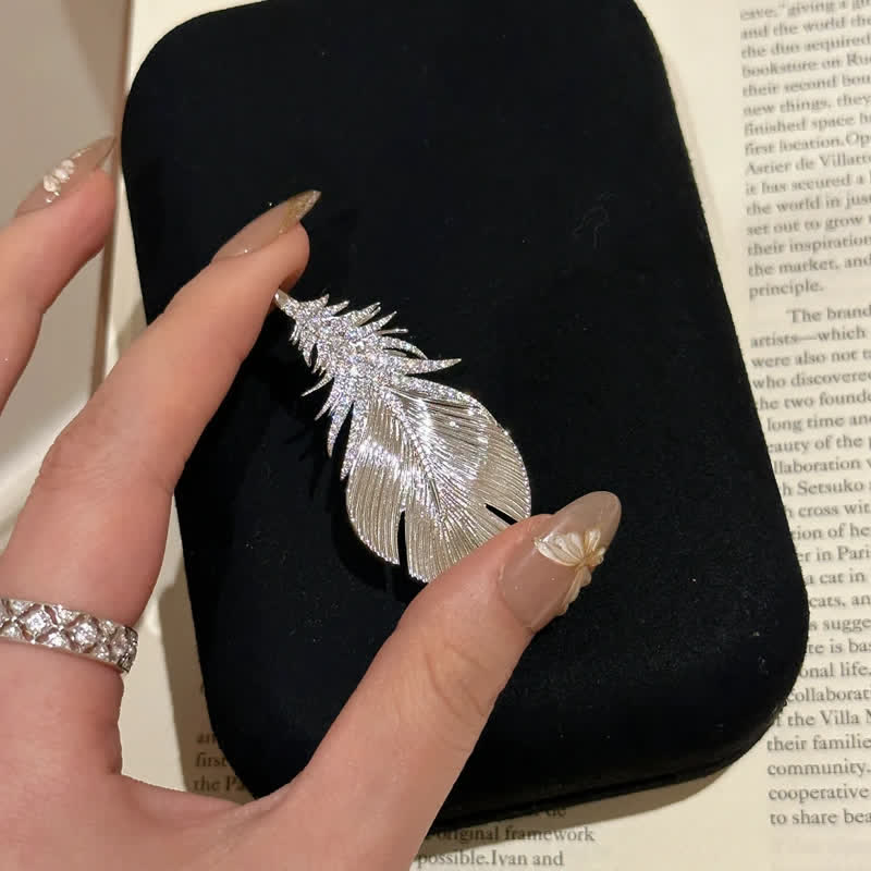 Women's Shiny Rhinestone Feather Pendant Brooch