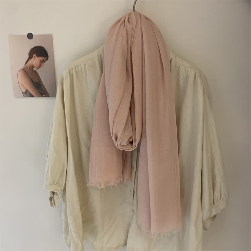 Summer Voile Solid Color Cotton Linen Thin Scarf - #13 Pale Pink - image 14
