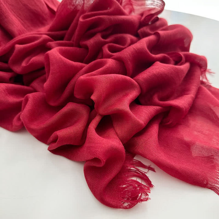 Summer Voile Solid Color Cotton Linen Thin Scarf - #10 Crimson - image 11