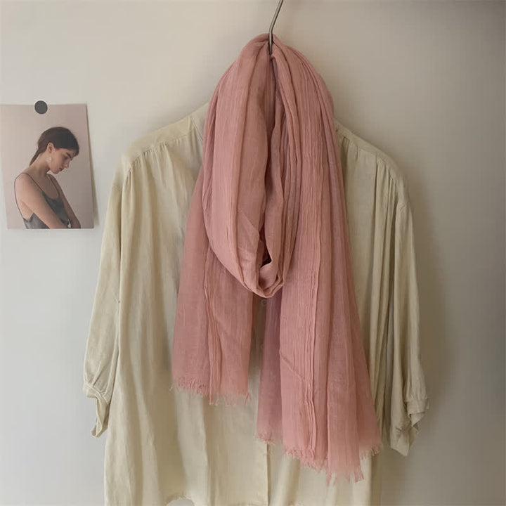 Summer Voile Solid Color Cotton Linen Thin Scarf - #20 PaleVioletRed - image 23
