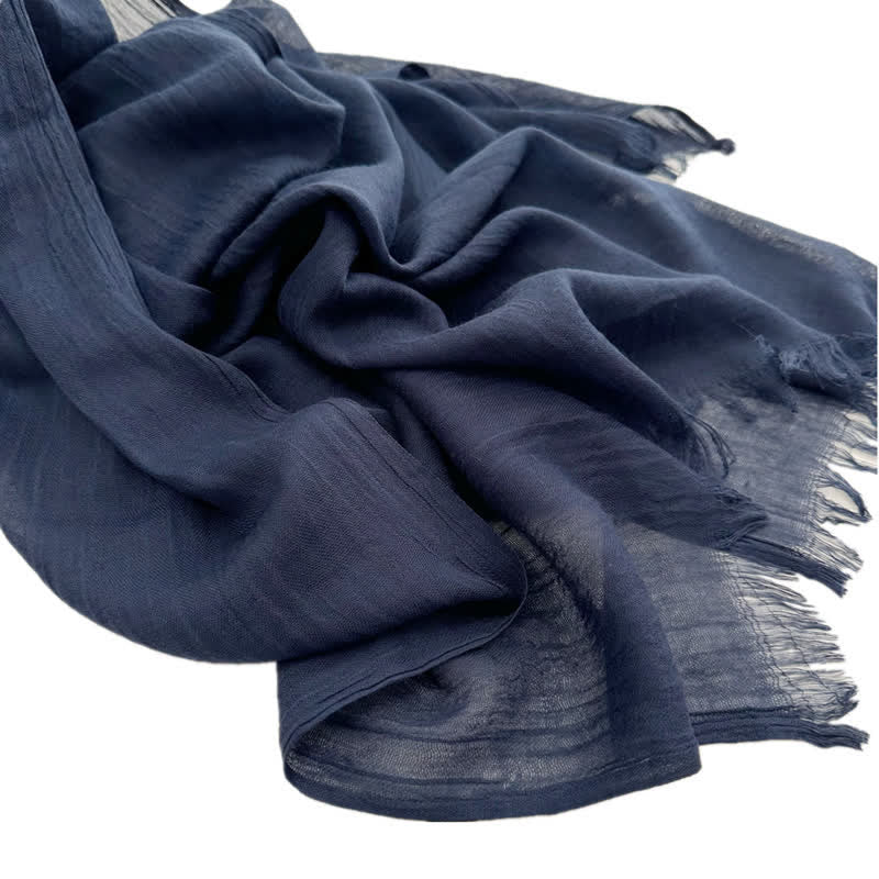 Summer Voile Solid Color Cotton Linen Thin Scarf - #8 Navy - image 9
