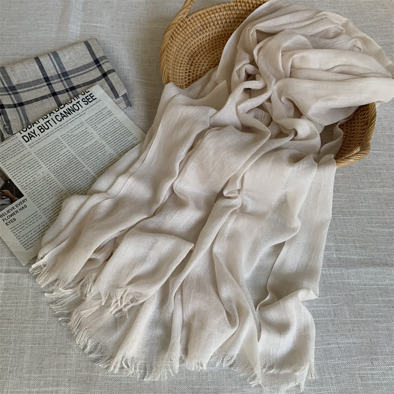 Summer Voile Solid Color Cotton Linen Thin Scarf - #6 Ivory - image 7