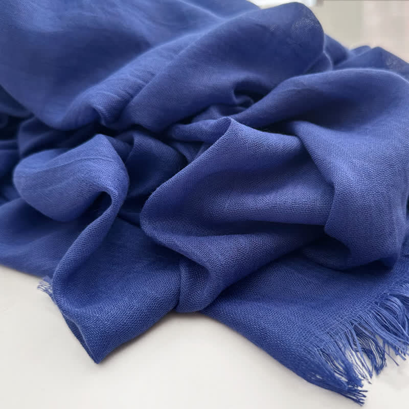 Summer Voile Solid Color Cotton Linen Thin Scarf - #14 Royal - image 15