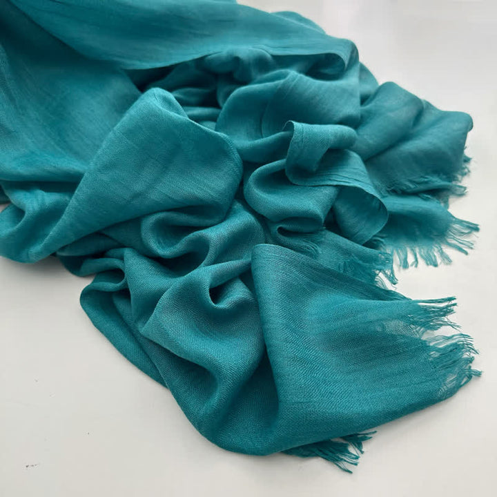 Summer Voile Solid Color Cotton Linen Thin Scarf - #30 Teal - image 38