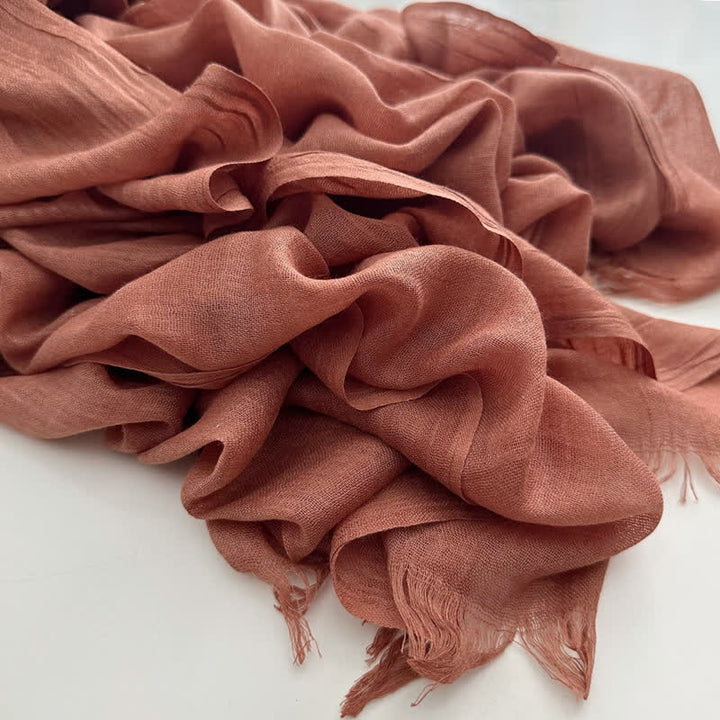 Summer Voile Solid Color Cotton Linen Thin Scarf - #24 Rust Red - image 28