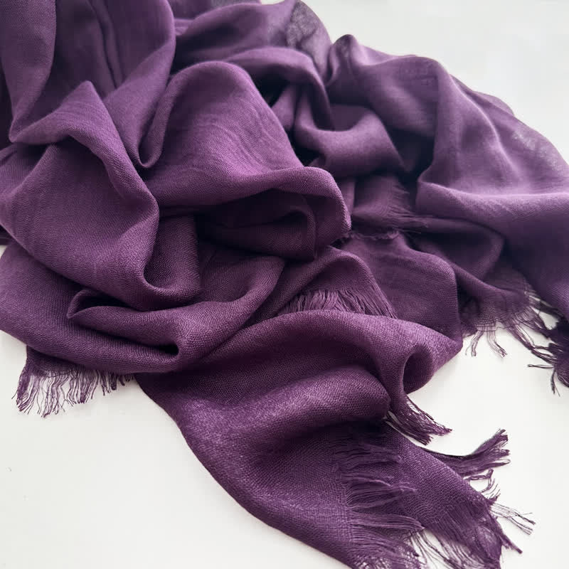 Summer Voile Solid Color Cotton Linen Thin Scarf - #23 Purple - image 27