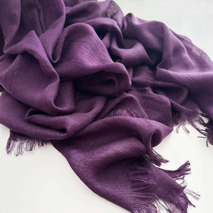 Summer Voile Solid Color Cotton Linen Thin Scarf - #23 Purple - image 27