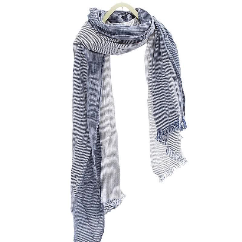 Striped Double Tone Wrinkled Cotton Thin Scarf