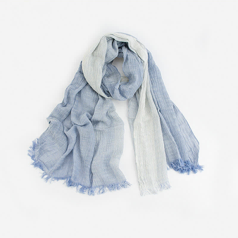 Striped Double Tone Wrinkled Cotton Thin Scarf