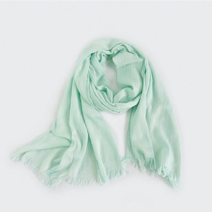 Pleated Vertical Stripes Two Tones Cotton Thin Scarf