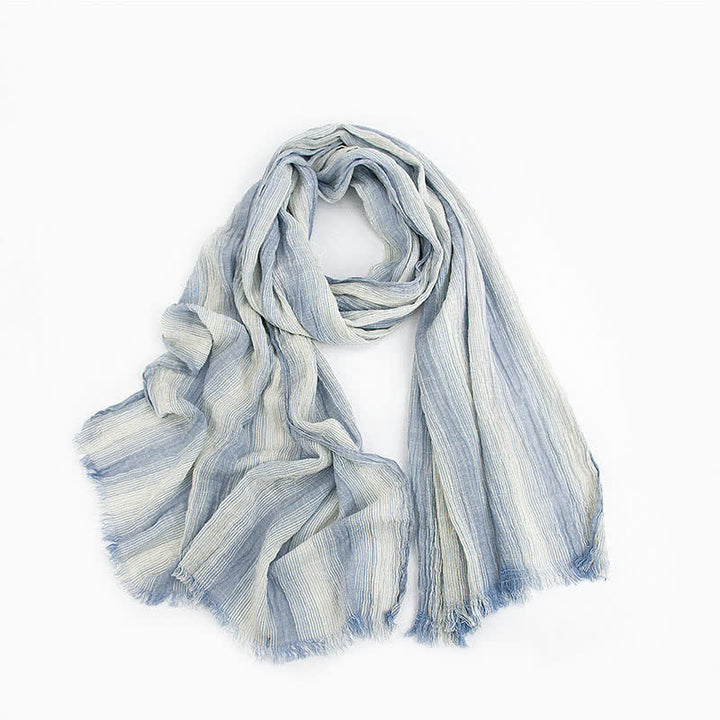 Pleated Vertical Stripes Two Tones Cotton Thin Scarf