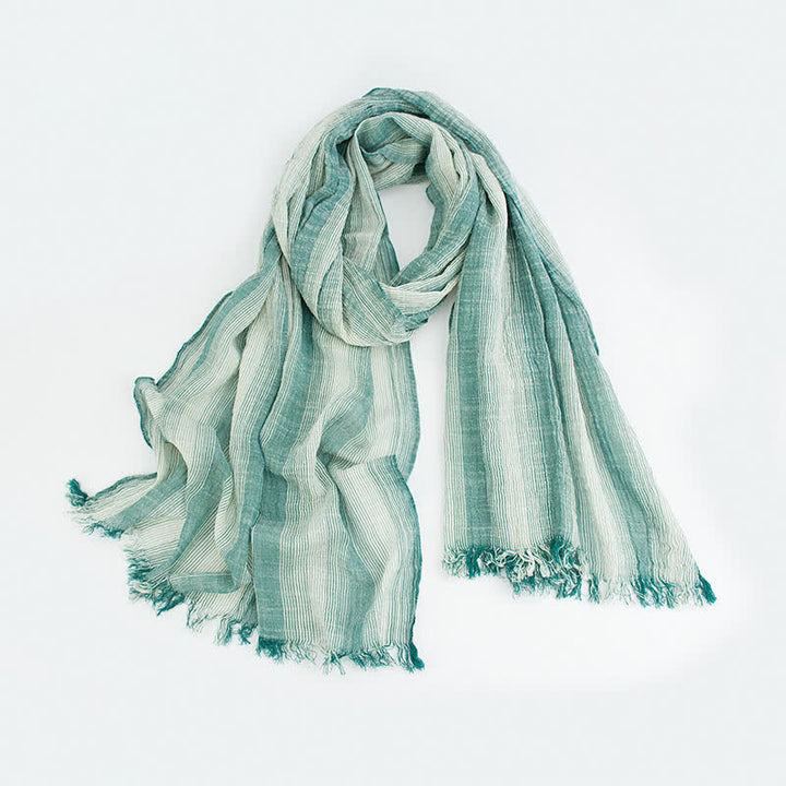 Pleated Vertical Stripes Two Tones Cotton Thin Scarf