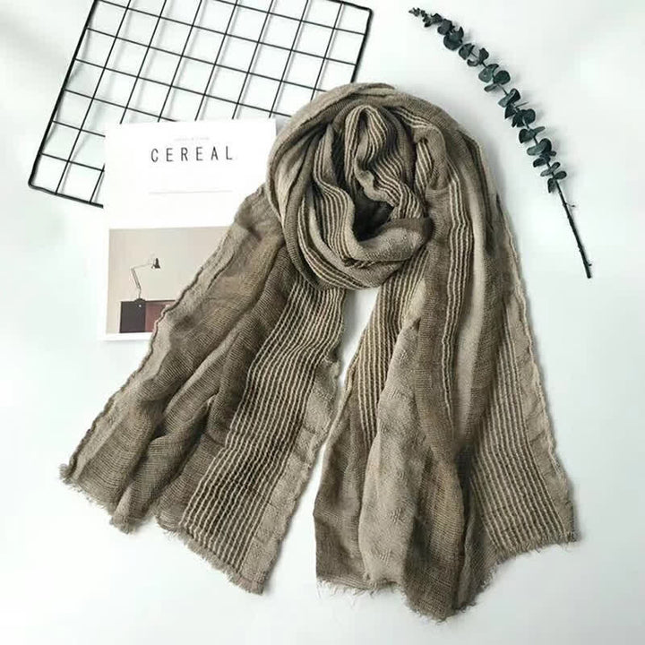 Short Fringe Vertical Stripes Wrinkles Lightweight Thin Scarf