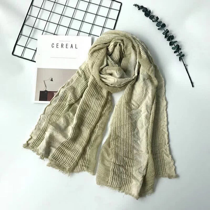 Short Fringe Vertical Stripes Wrinkles Lightweight Thin Scarf