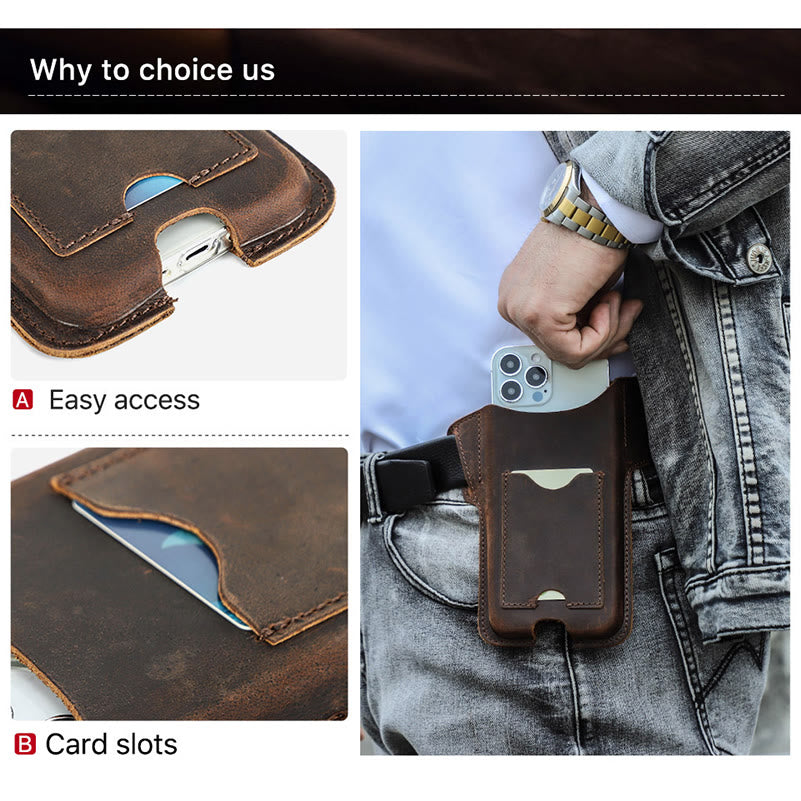 Versatile Mobile Phone Holster Leather Hanging Waist Belt Bag