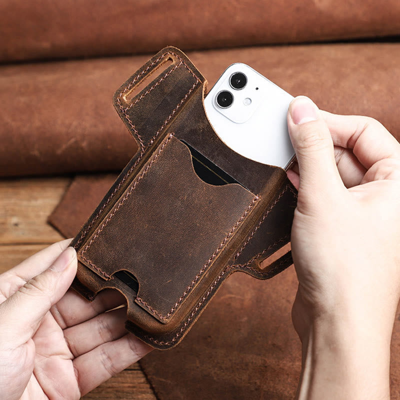 Versatile Mobile Phone Holster Leather Hanging Waist Belt Bag