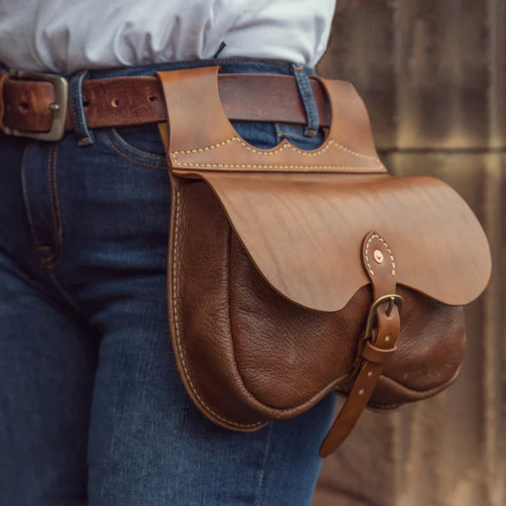 Rugged Viking Style Leather Hanging Waist Buckled Belt Bag