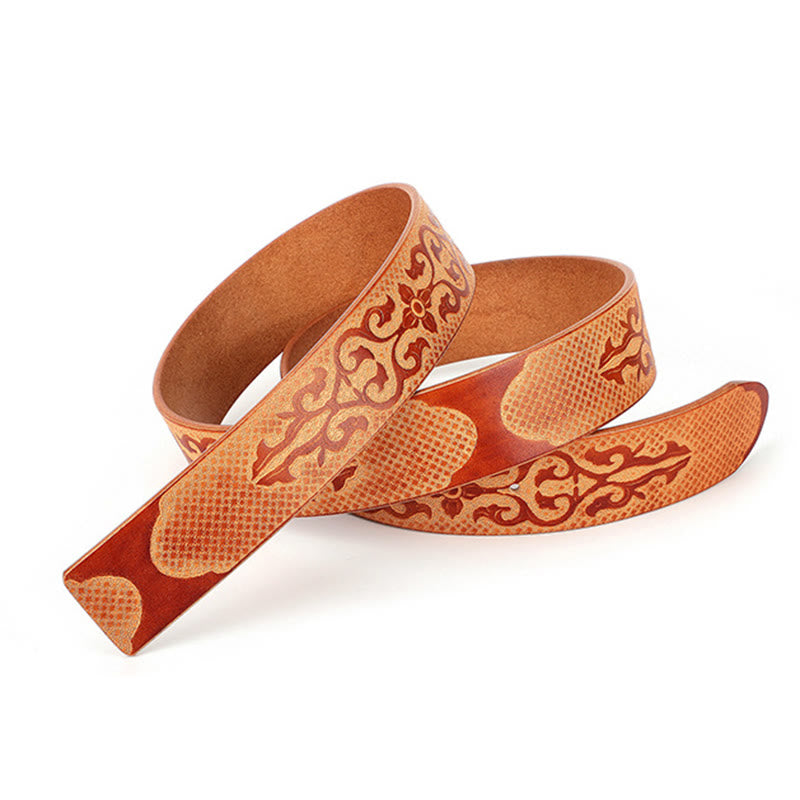 Men's DIY Ethnic Style Carved Pattern Leather Belt